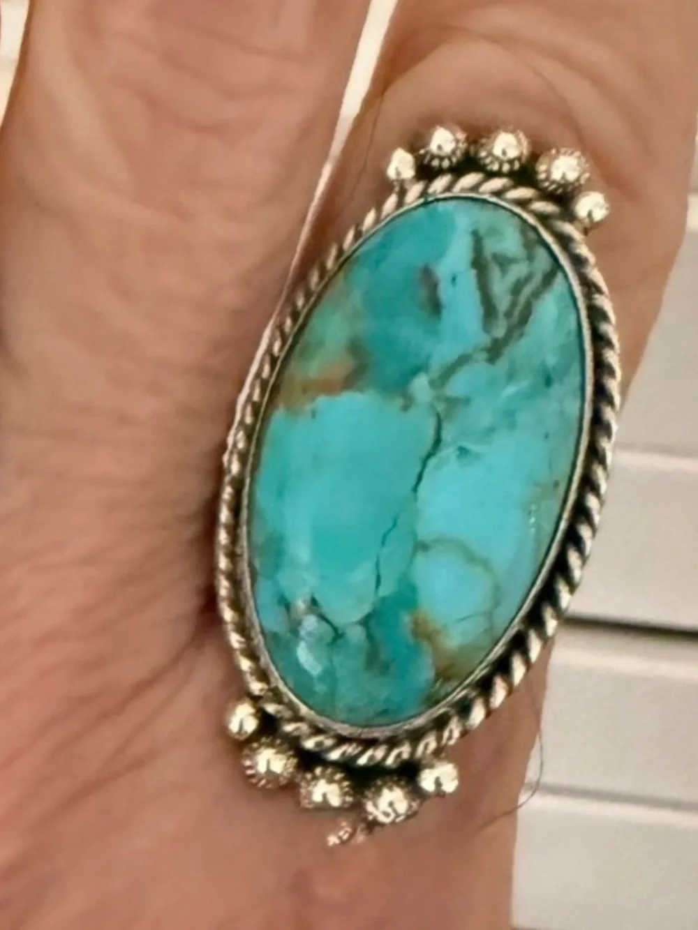 Sterling Silver Turquoise Oval Statement Ring -